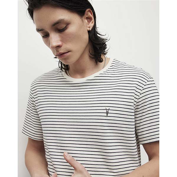 Allsaints Australia Mens Wallis Striped Crew T-Shirt White/Black AU93-132